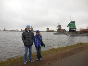 Tyler and Megan in front of the Zaanse Schans Windmills in the Netherlands.