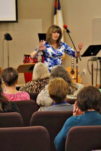 Ruthie Oberg gives a powerful message on forgiveness and God's love to those attending the Women's Spring Retreat.
