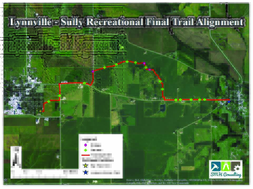 A map showing the final design concept for the bike/hike trail linking the Lynnville and Sully communities.