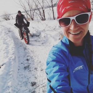 Duke captures a picture of a typical run/bike ride with husband Jon and son Weston.