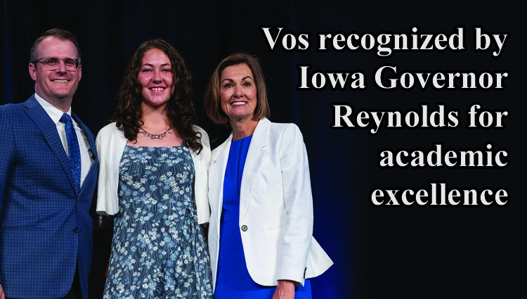 Vos recognized by Iowa Governor Reynolds for academic excellence