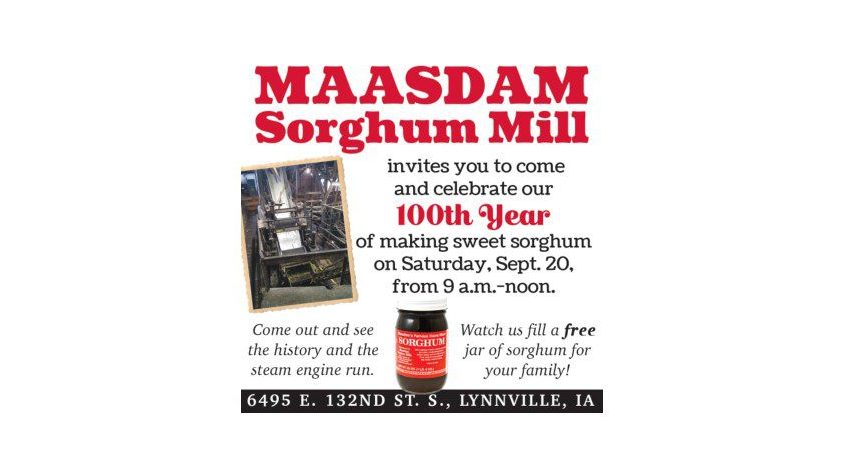 Maasdam Sorghum Mill celebrates 100 years with open house Saturday
